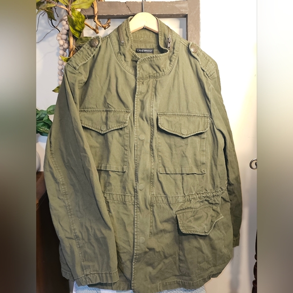 LANE BRYANT Utility Jacket Womens 18 Cargo Drawstring Green Embroided Moth Coat - Picture 6 of 10